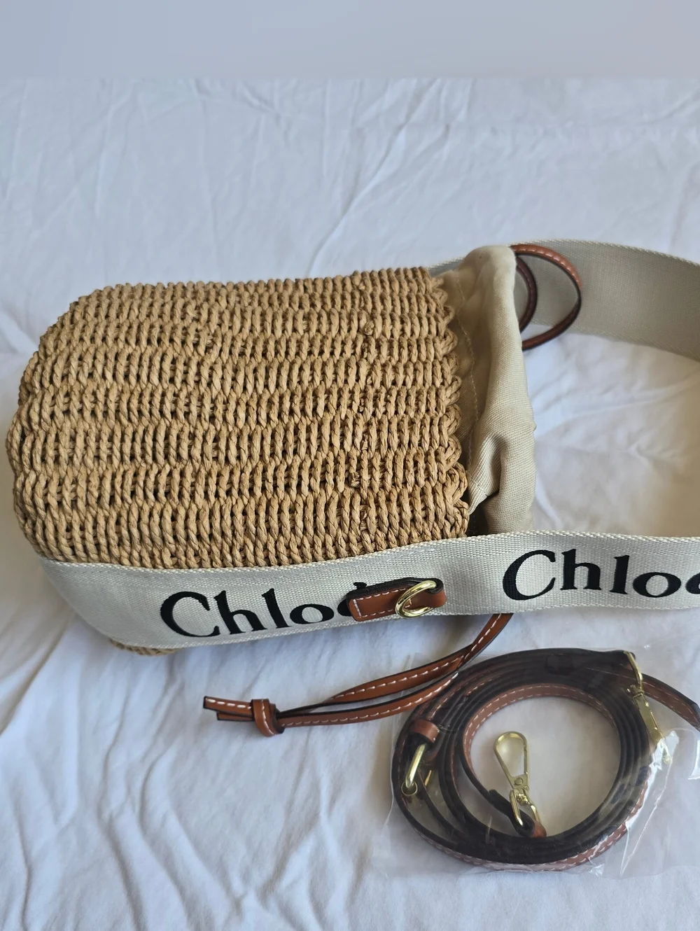 Inspired Chloé Woody Small Mifuko Basket Bag With Linen - Picture 5 of 5